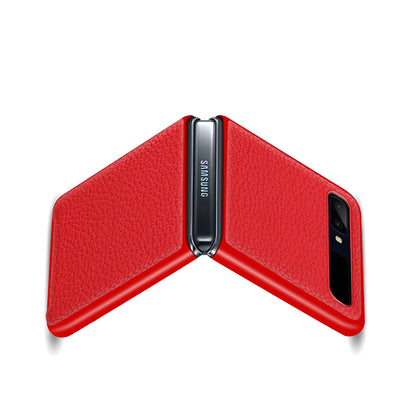 For Samsung Galaxy Z Flip Litchi Texture Genuine Leather + TPU Shockproof Folding Anti-Drop Phone Case