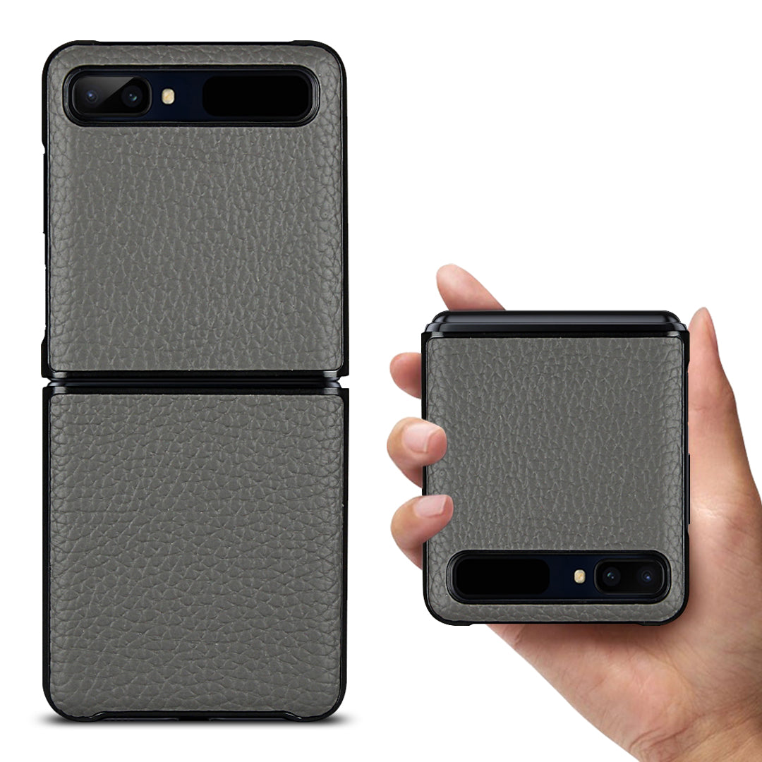 For Samsung Galaxy Z Flip Litchi Texture Genuine Leather + TPU Shockproof Folding Anti-Drop Phone Case