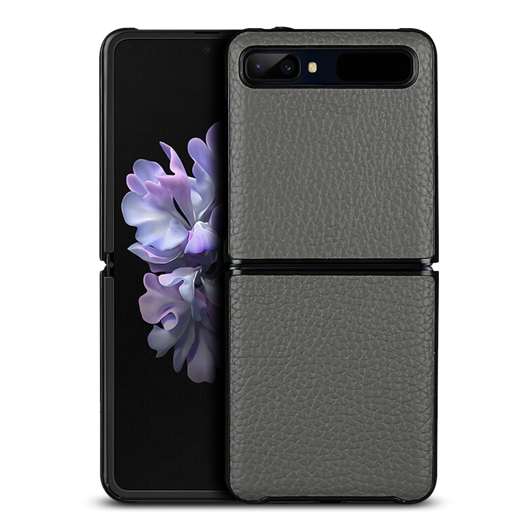 For Samsung Galaxy Z Flip Litchi Texture Genuine Leather + TPU Shockproof Folding Anti-Drop Phone Case