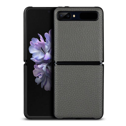 For Samsung Galaxy Z Flip Litchi Texture Genuine Leather + TPU Shockproof Folding Anti-Drop Phone Case