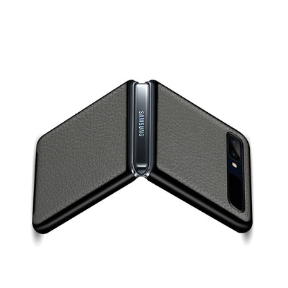 For Samsung Galaxy Z Flip Litchi Texture Genuine Leather + TPU Shockproof Folding Anti-Drop Phone Case