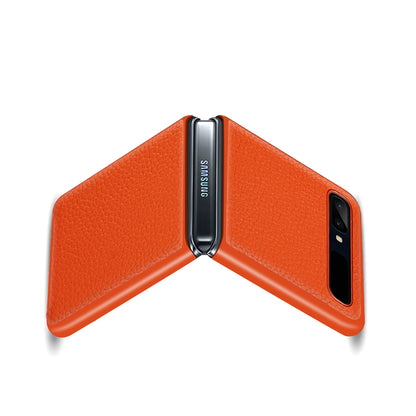 For Samsung Galaxy Z Flip Litchi Texture Genuine Leather + TPU Shockproof Folding Anti-Drop Phone Case