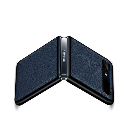 For Samsung Galaxy Z Flip Litchi Texture Genuine Leather + TPU Shockproof Folding Anti-Drop Phone Case