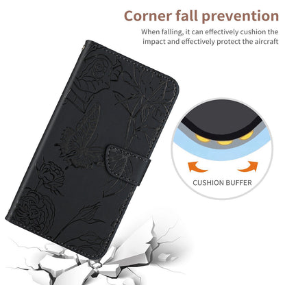 For Samsung Galaxy A41 (Global Version) Butterfly Flower Imprinted PU Leather Wallet Phone Cover TPU Inner Shell Skin-touch Feeling Stand Folio Case with Strap