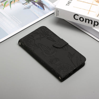 For Samsung Galaxy A41 (Global Version) Butterfly Flower Imprinted PU Leather Wallet Phone Cover TPU Inner Shell Skin-touch Feeling Stand Folio Case with Strap