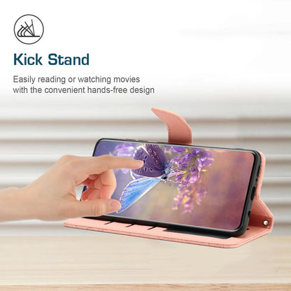 For Samsung Galaxy A41 (Global Version) Butterfly Flower Imprinted PU Leather Wallet Phone Cover TPU Inner Shell Skin-touch Feeling Stand Folio Case with Strap