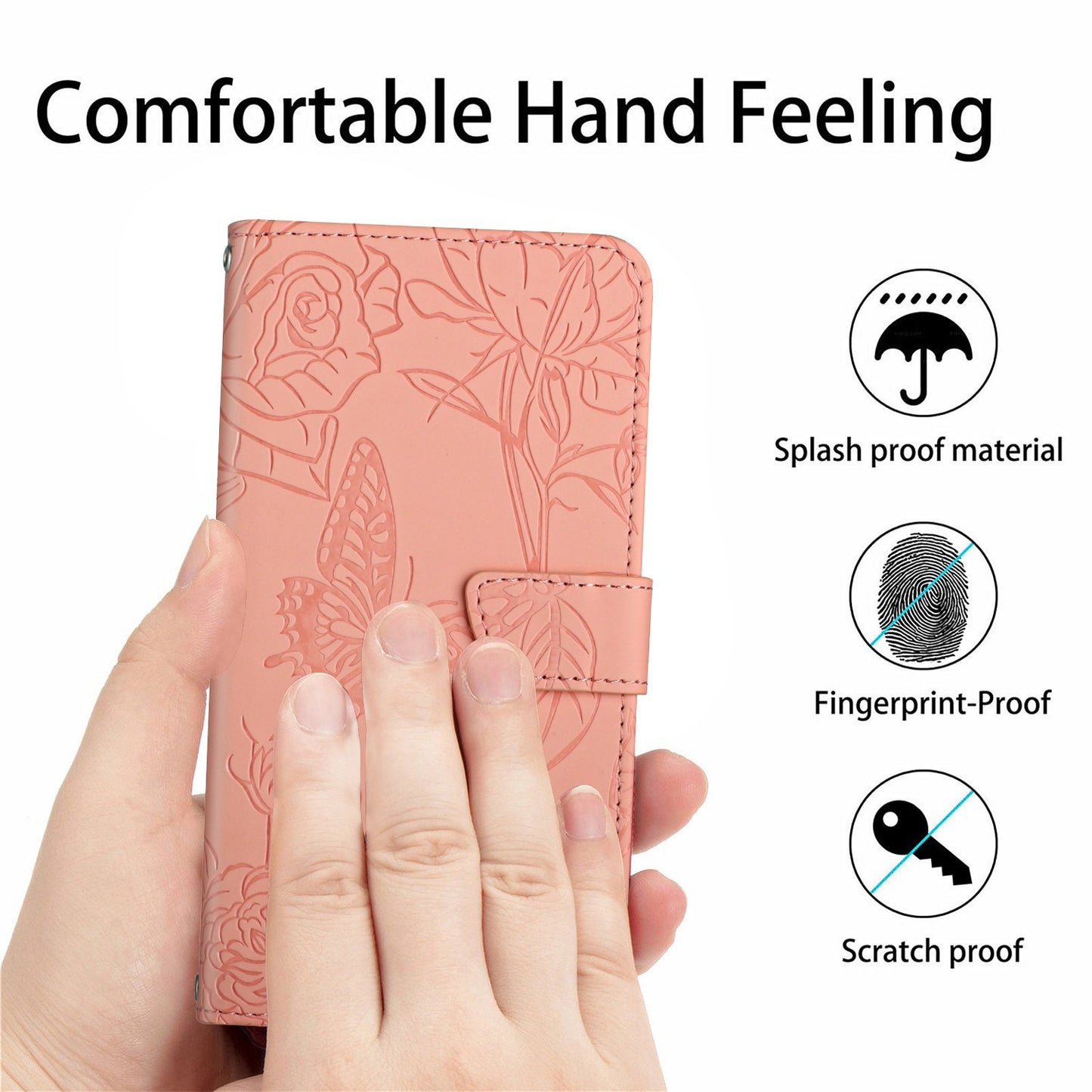 For Samsung Galaxy A41 (Global Version) Butterfly Flower Imprinted PU Leather Wallet Phone Cover TPU Inner Shell Skin-touch Feeling Stand Folio Case with Strap
