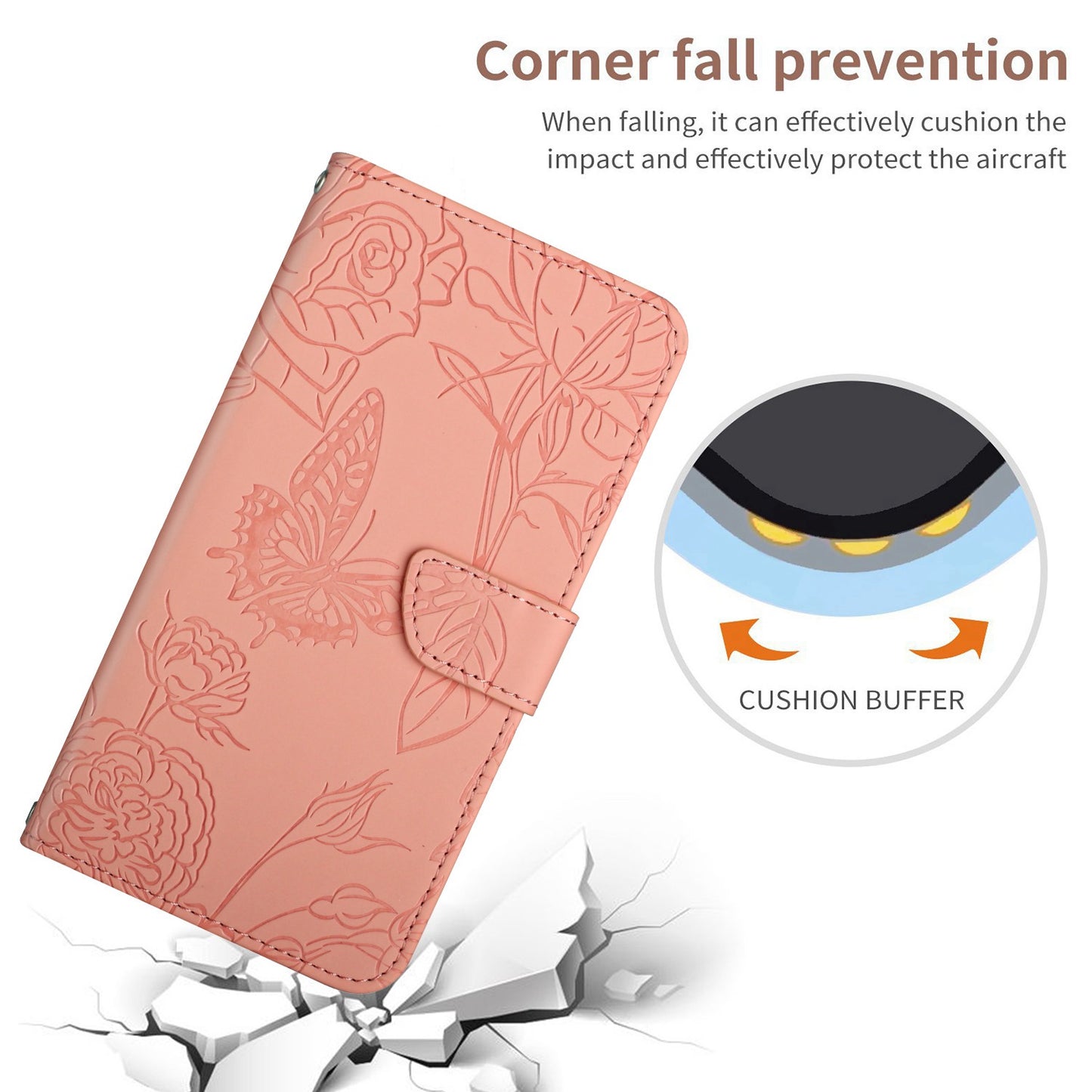 For Samsung Galaxy A41 (Global Version) Butterfly Flower Imprinted PU Leather Wallet Phone Cover TPU Inner Shell Skin-touch Feeling Stand Folio Case with Strap