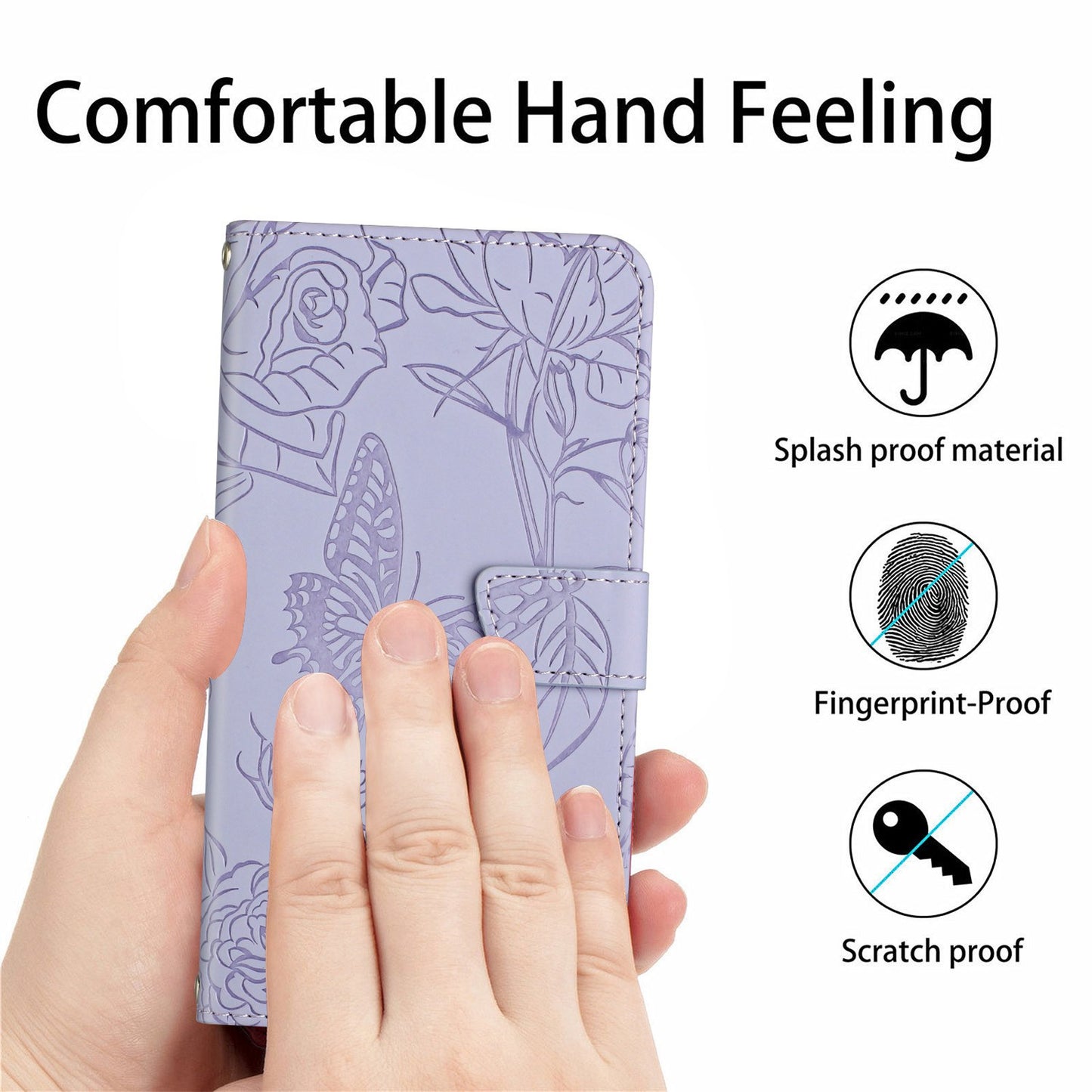 For Samsung Galaxy A41 (Global Version) Butterfly Flower Imprinted PU Leather Wallet Phone Cover TPU Inner Shell Skin-touch Feeling Stand Folio Case with Strap