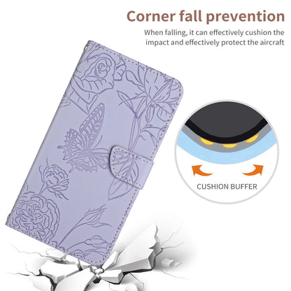 For Samsung Galaxy A41 (Global Version) Butterfly Flower Imprinted PU Leather Wallet Phone Cover TPU Inner Shell Skin-touch Feeling Stand Folio Case with Strap