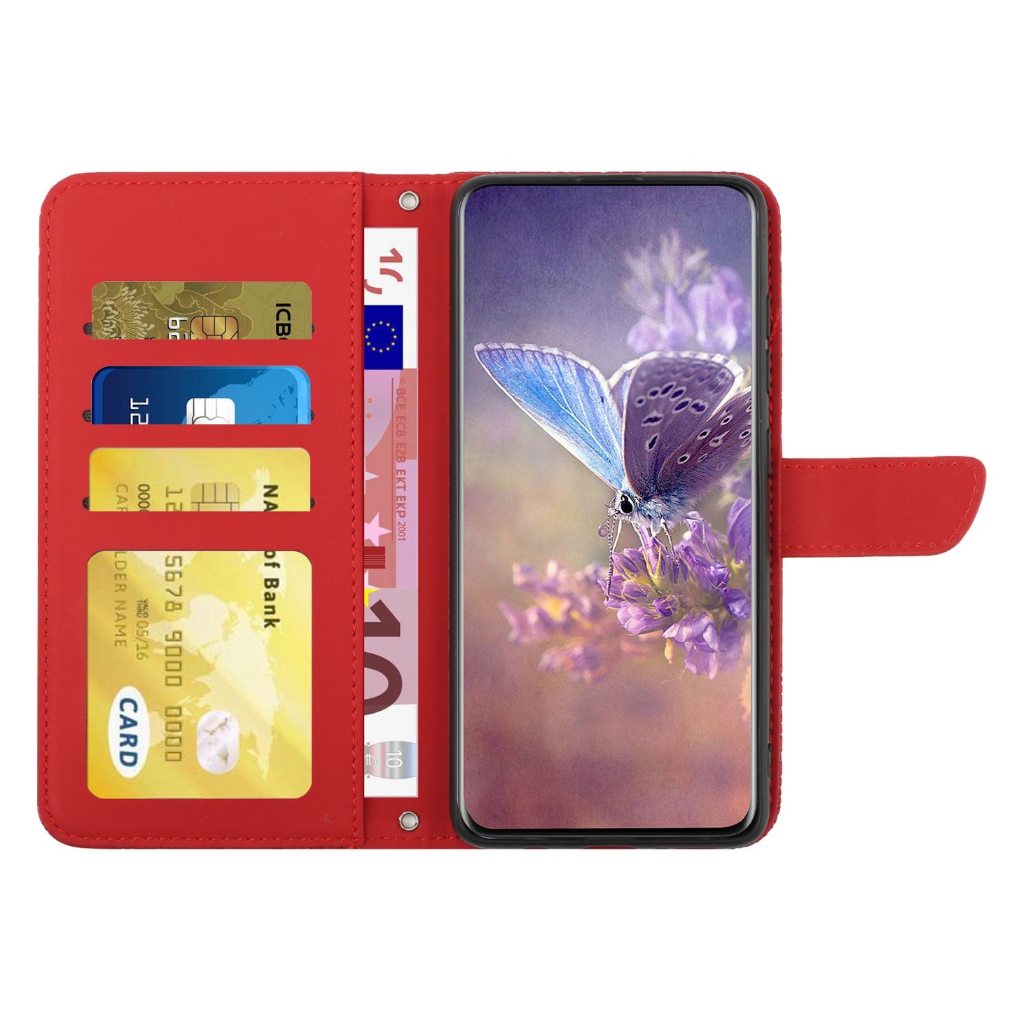 For Samsung Galaxy A41 (Global Version) Butterfly Flower Imprinted PU Leather Wallet Phone Cover TPU Inner Shell Skin-touch Feeling Stand Folio Case with Strap