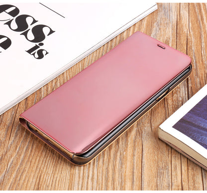 For Samsung Galaxy S8 Plus G955 Plated Mirror Surface View Leather Stand Mobile Case Smart Cell Phone Accessory