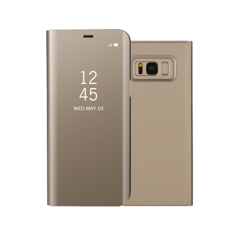 For Samsung Galaxy S8 Plus G955 Plated Mirror Surface View Leather Stand Mobile Case Smart Cell Phone Accessory
