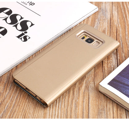 For Samsung Galaxy S8 Plus G955 Plated Mirror Surface View Leather Stand Mobile Case Smart Cell Phone Accessory
