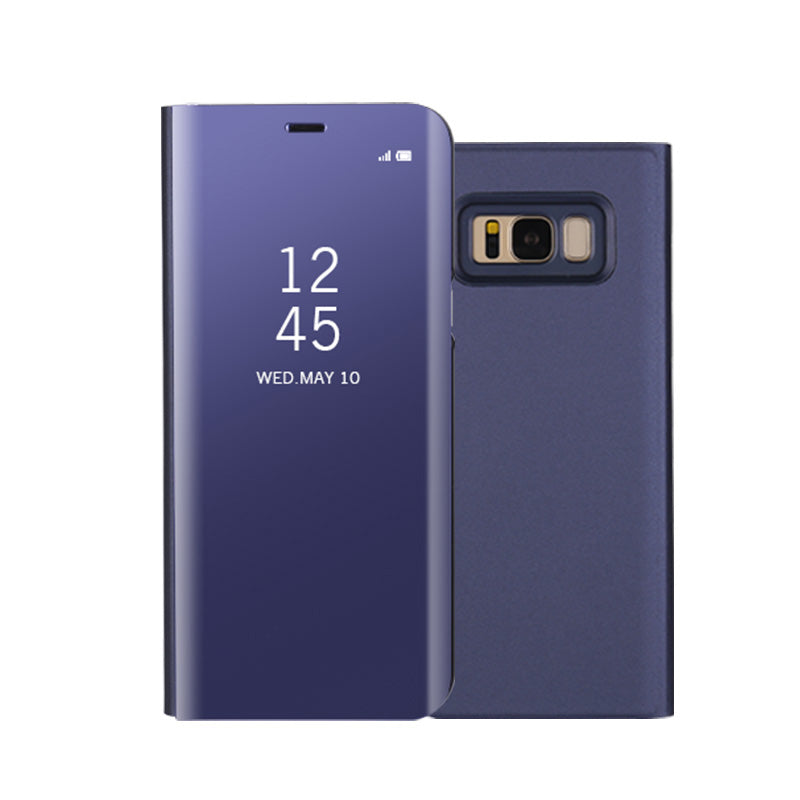 For Samsung Galaxy S8 Plus G955 Plated Mirror Surface View Leather Stand Mobile Case Smart Cell Phone Accessory