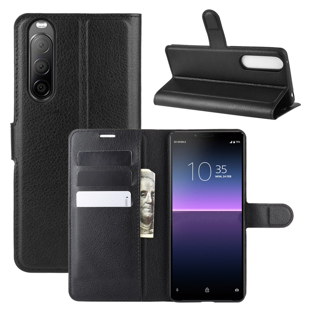 Litchi Skin Magnetic Leather Stand Case for Sony Xperia 10 II Wallet Card Holder Design Phone Case