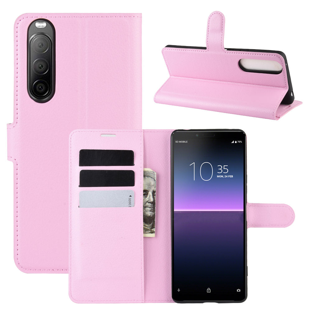 Litchi Skin Magnetic Leather Stand Case for Sony Xperia 10 II Wallet Card Holder Design Phone Case