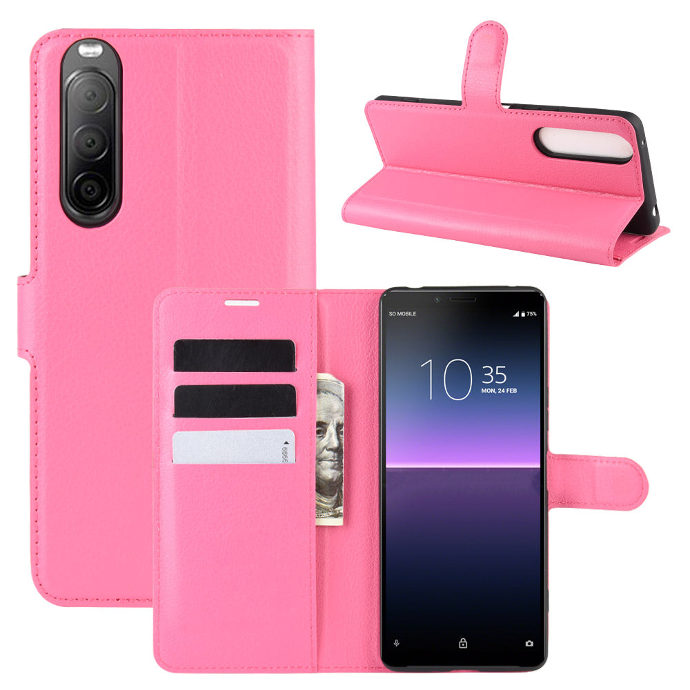 Litchi Skin Magnetic Leather Stand Case for Sony Xperia 10 II Wallet Card Holder Design Phone Case