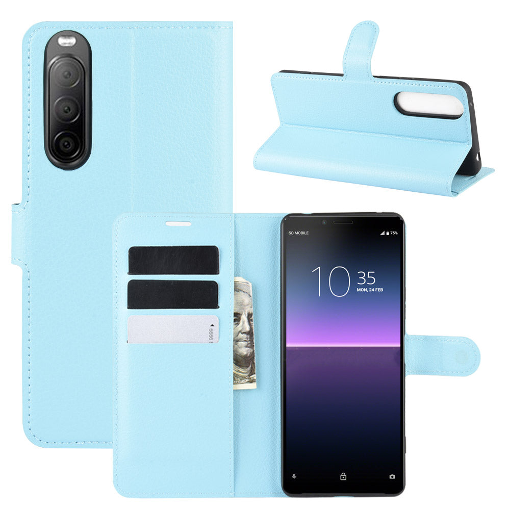 Litchi Skin Magnetic Leather Stand Case for Sony Xperia 10 II Wallet Card Holder Design Phone Case