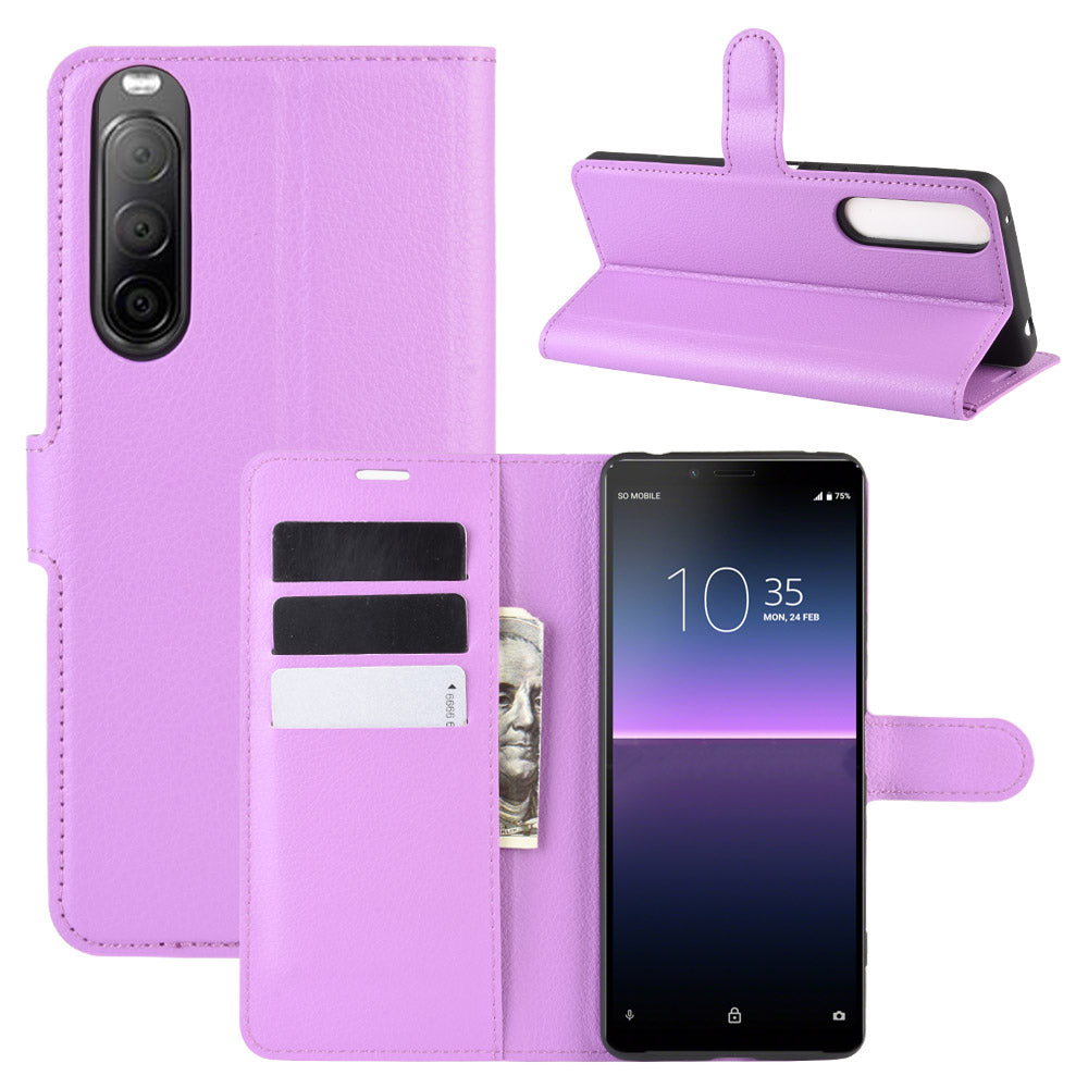 Litchi Skin Magnetic Leather Stand Case for Sony Xperia 10 II Wallet Card Holder Design Phone Case
