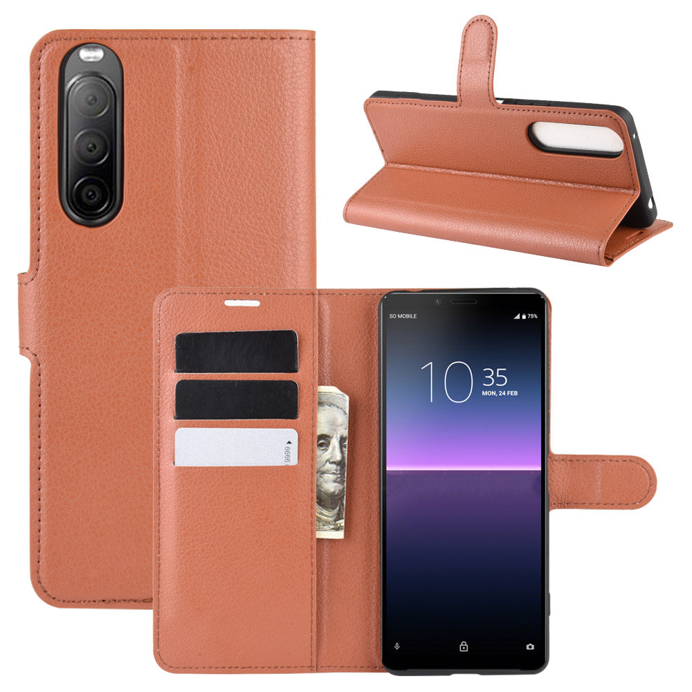 Litchi Skin Magnetic Leather Stand Case for Sony Xperia 10 II Wallet Card Holder Design Phone Case
