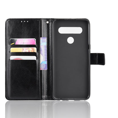 Crazy Horse Wallet Stand Leather Case with Strap for LG K61