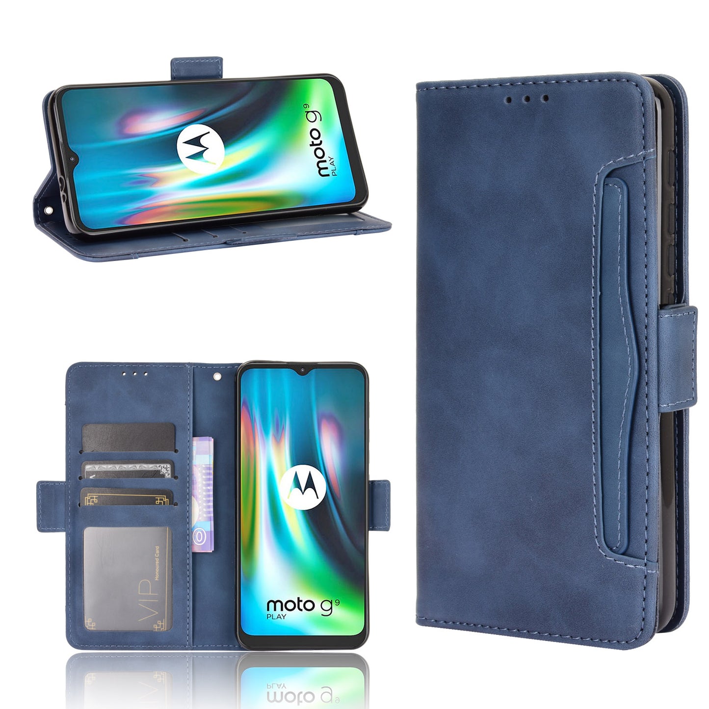 Multi-slot Leather Case Wallet Stand Shell Protector for Motorola Moto E7 Plus