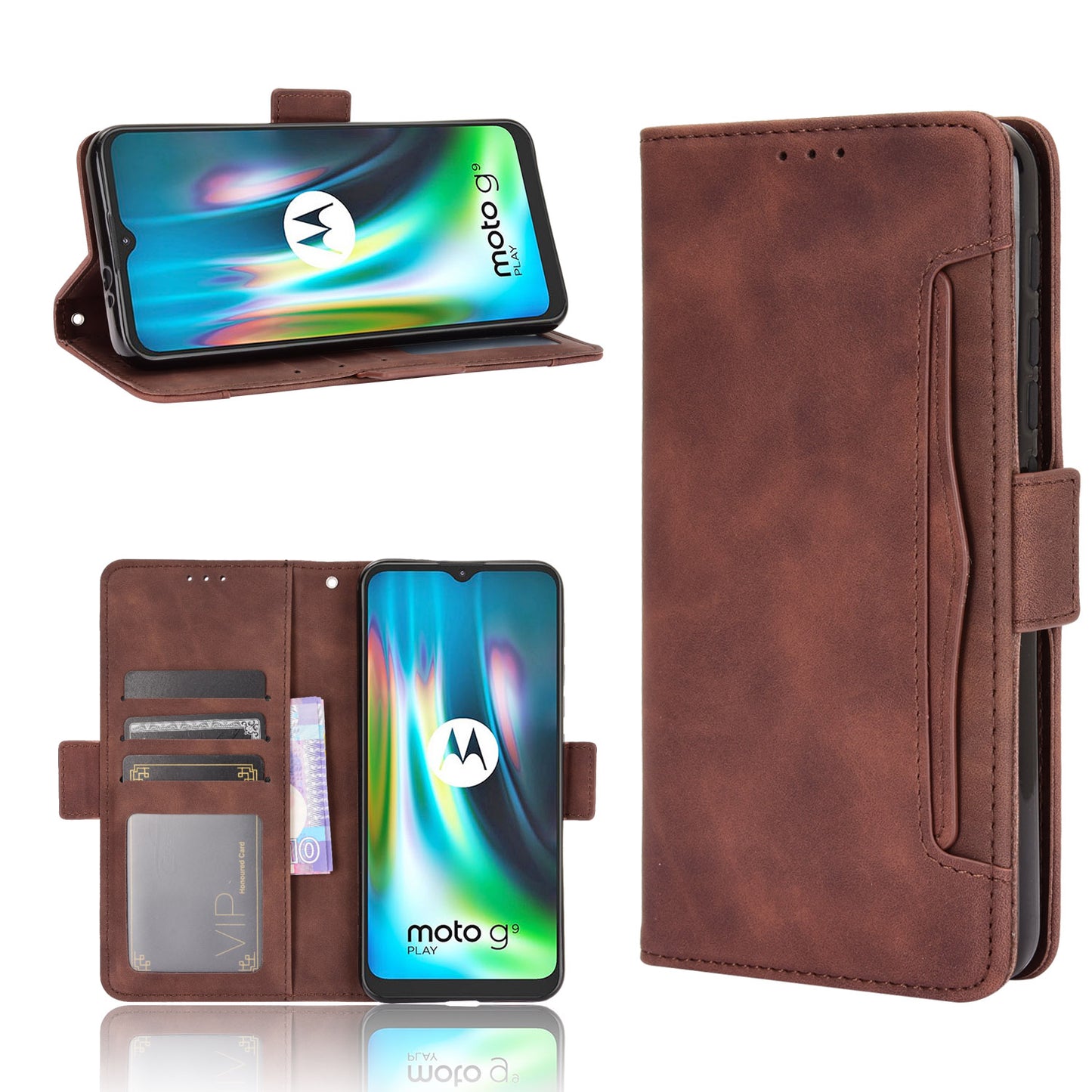 Multi-slot Leather Case Wallet Stand Shell Protector for Motorola Moto E7 Plus