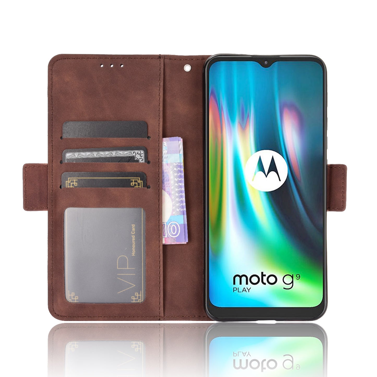 Multi-slot Leather Case Wallet Stand Shell Protector for Motorola Moto E7 Plus