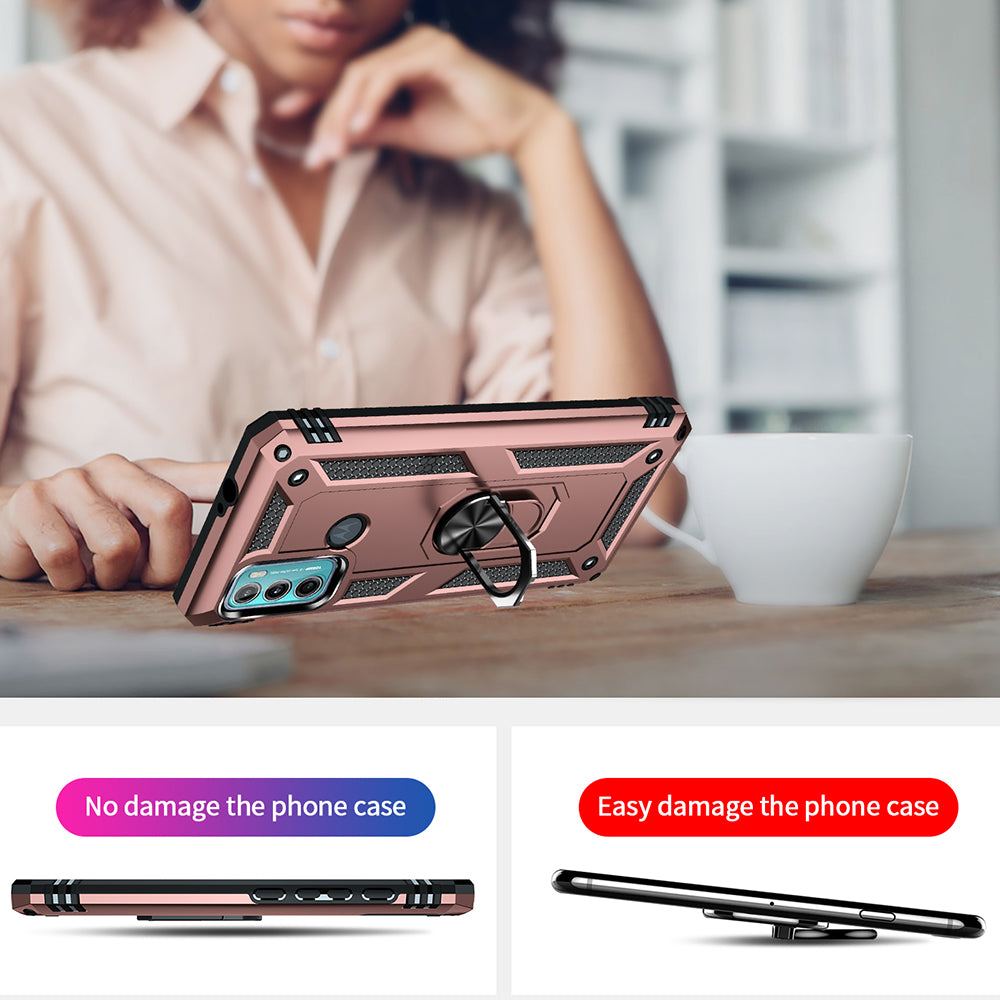 Miltary Grade Drop Protection Magnetic Ring Kickstand Hybrid Plastic PC+TPU Impact Resistant Case Cover for Motorola Moto G60 / G40 Fusion