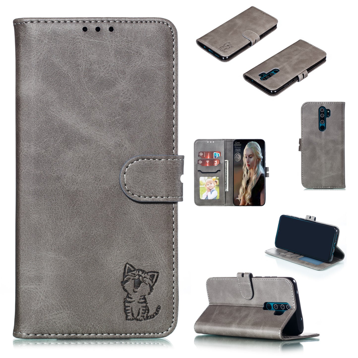 Imprinted Cat Pattern Leather Wallet Stand Case for Xiaomi Redmi Note 8 Pro