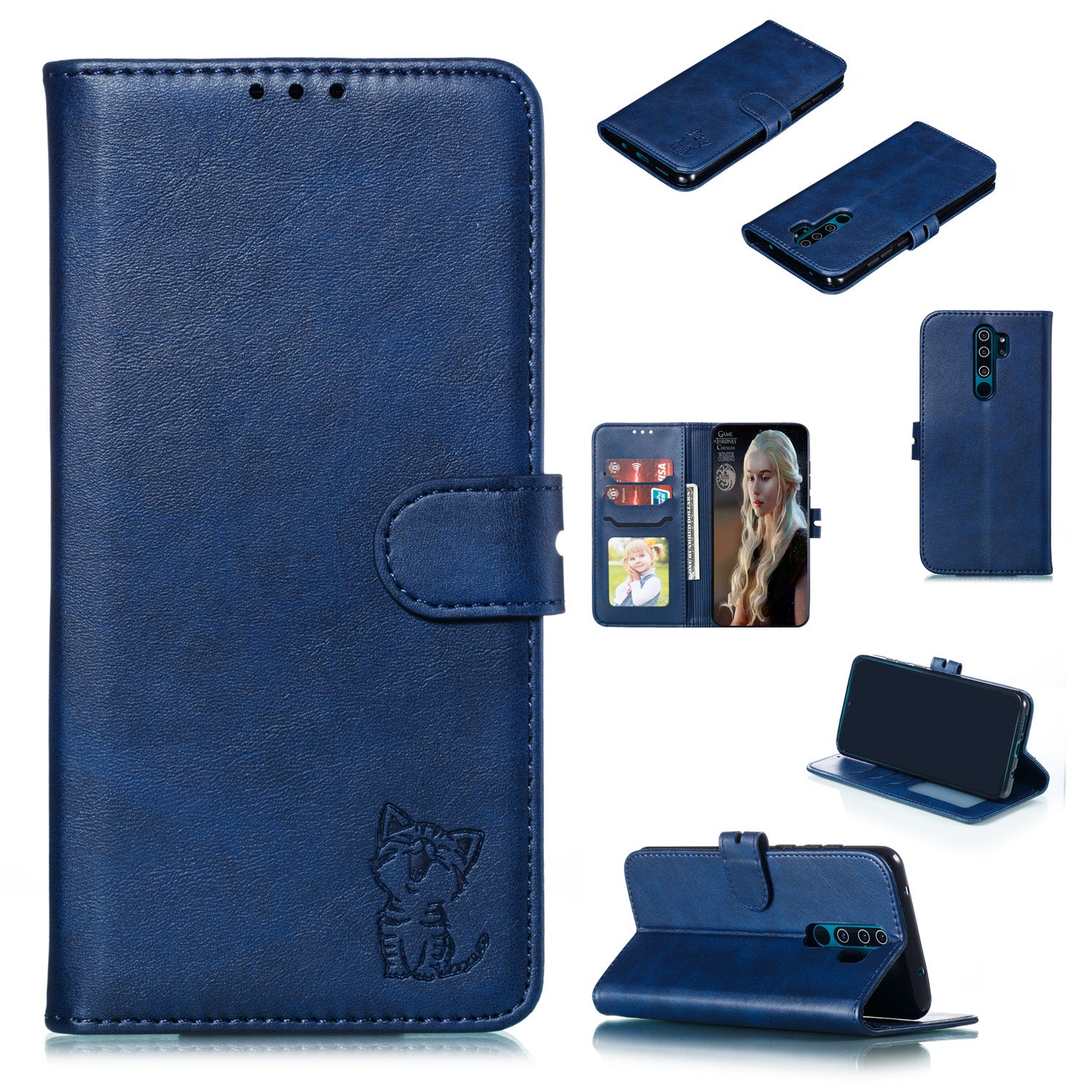 Imprinted Cat Pattern Leather Wallet Stand Case for Xiaomi Redmi Note 8 Pro