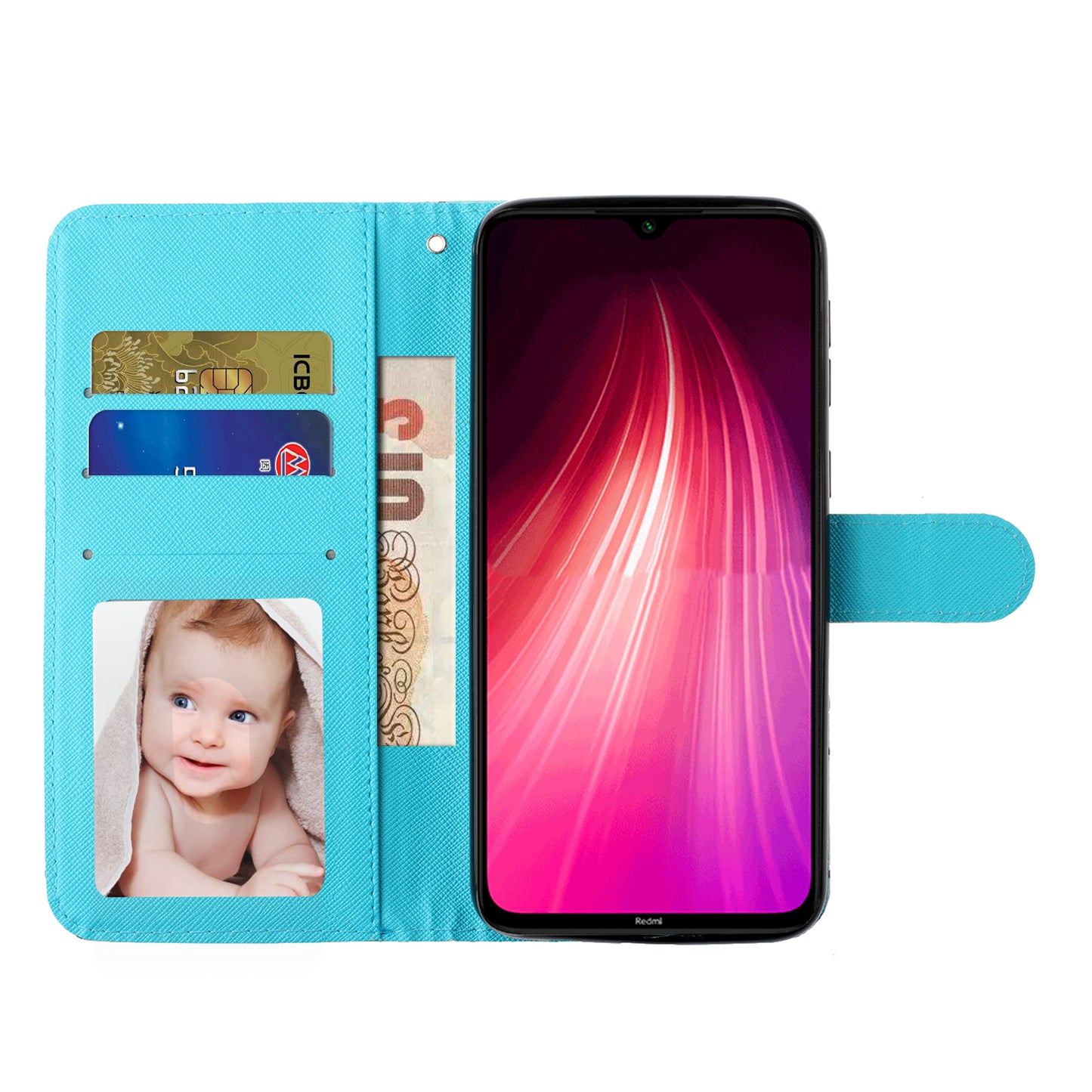 Light Spot Decor Pattern Printing Shell Wallet Stand Leather Cover for Xiaomi Redmi Note 8T