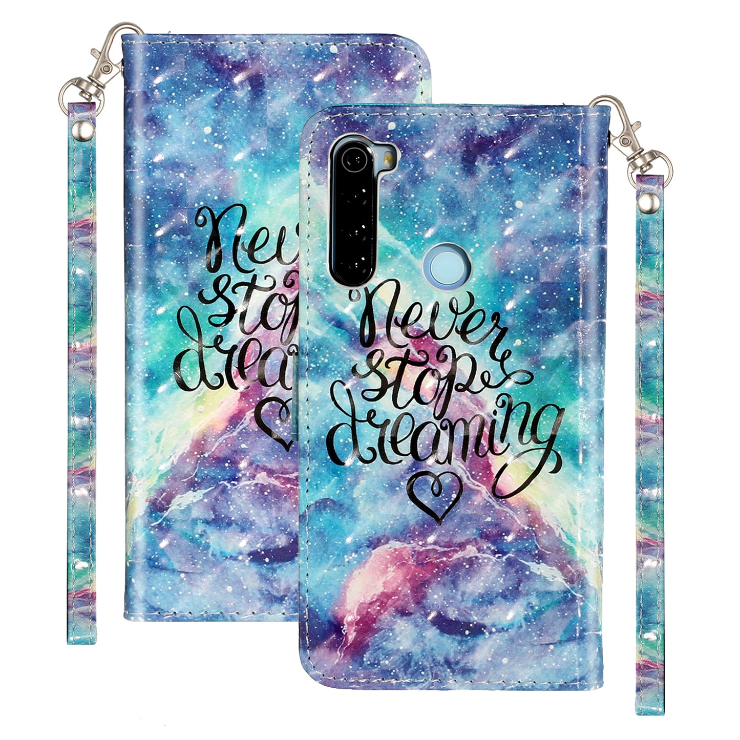 Light Spot Decor Pattern Printing Shell Wallet Stand Leather Cover for Xiaomi Redmi Note 8T