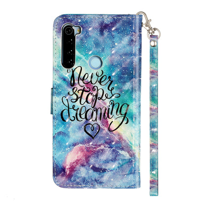 Light Spot Decor Pattern Printing Shell Wallet Stand Leather Cover for Xiaomi Redmi Note 8T