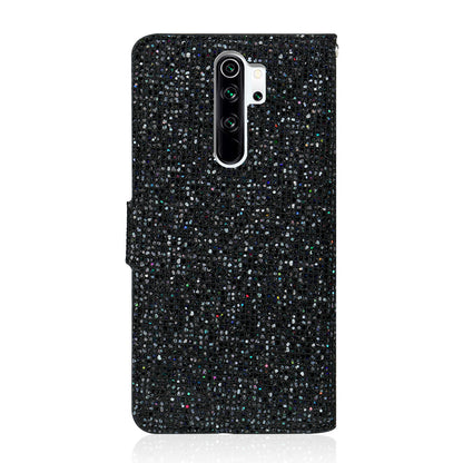 Phone Cover Glittery Powder Splicing Wallet Stand Leather Case for Xiaomi Redmi Note 8 Pro