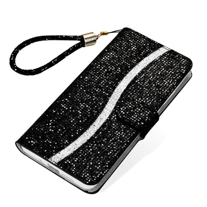 Phone Cover Glittery Powder Splicing Wallet Stand Leather Case for Xiaomi Redmi Note 8 Pro