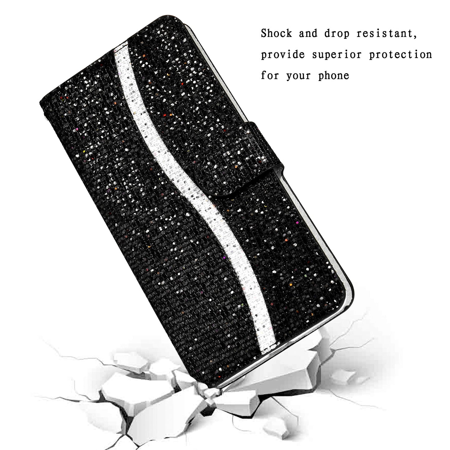 Phone Cover Glittery Powder Splicing Wallet Stand Leather Case for Xiaomi Redmi Note 8 Pro