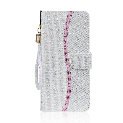 Phone Cover Glittery Powder Splicing Wallet Stand Leather Case for Xiaomi Redmi Note 8 Pro