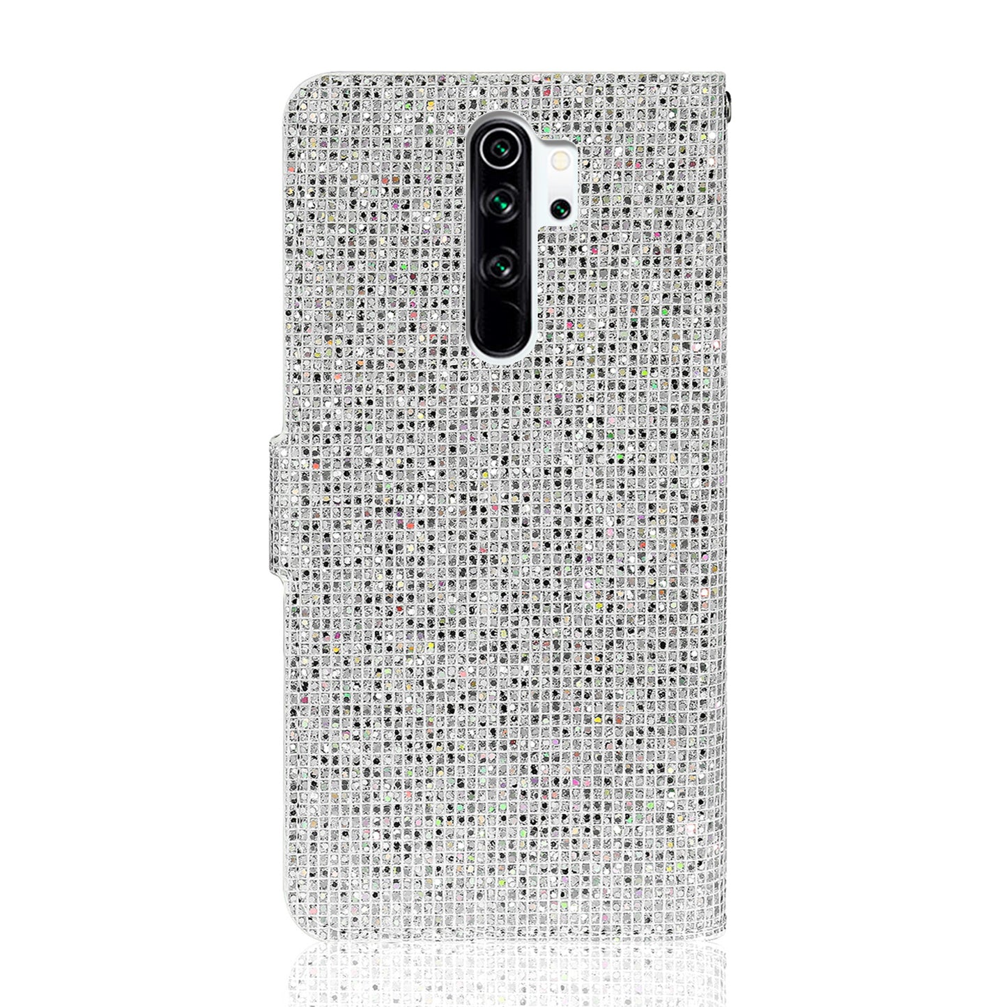 Phone Cover Glittery Powder Splicing Wallet Stand Leather Case for Xiaomi Redmi Note 8 Pro