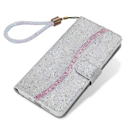 Phone Cover Glittery Powder Splicing Wallet Stand Leather Case for Xiaomi Redmi Note 8 Pro