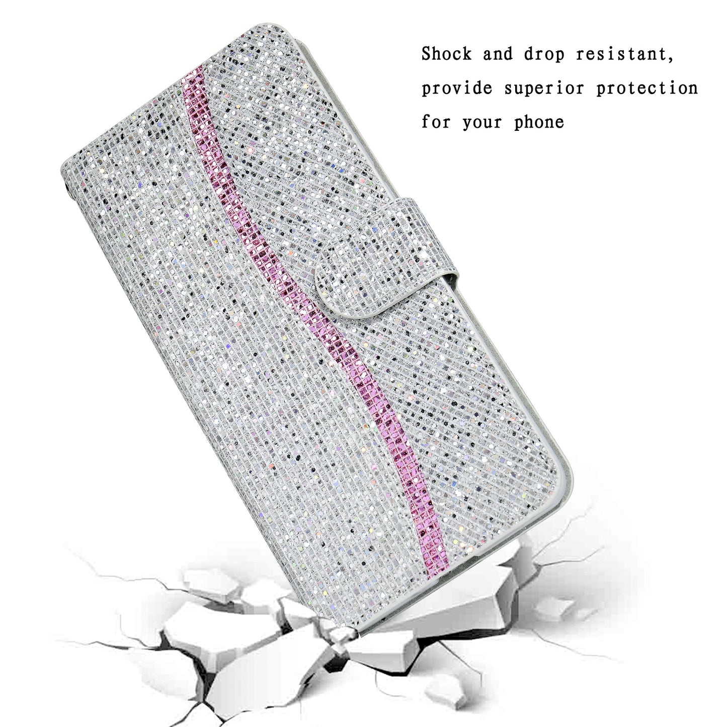 Phone Cover Glittery Powder Splicing Wallet Stand Leather Case for Xiaomi Redmi Note 8 Pro