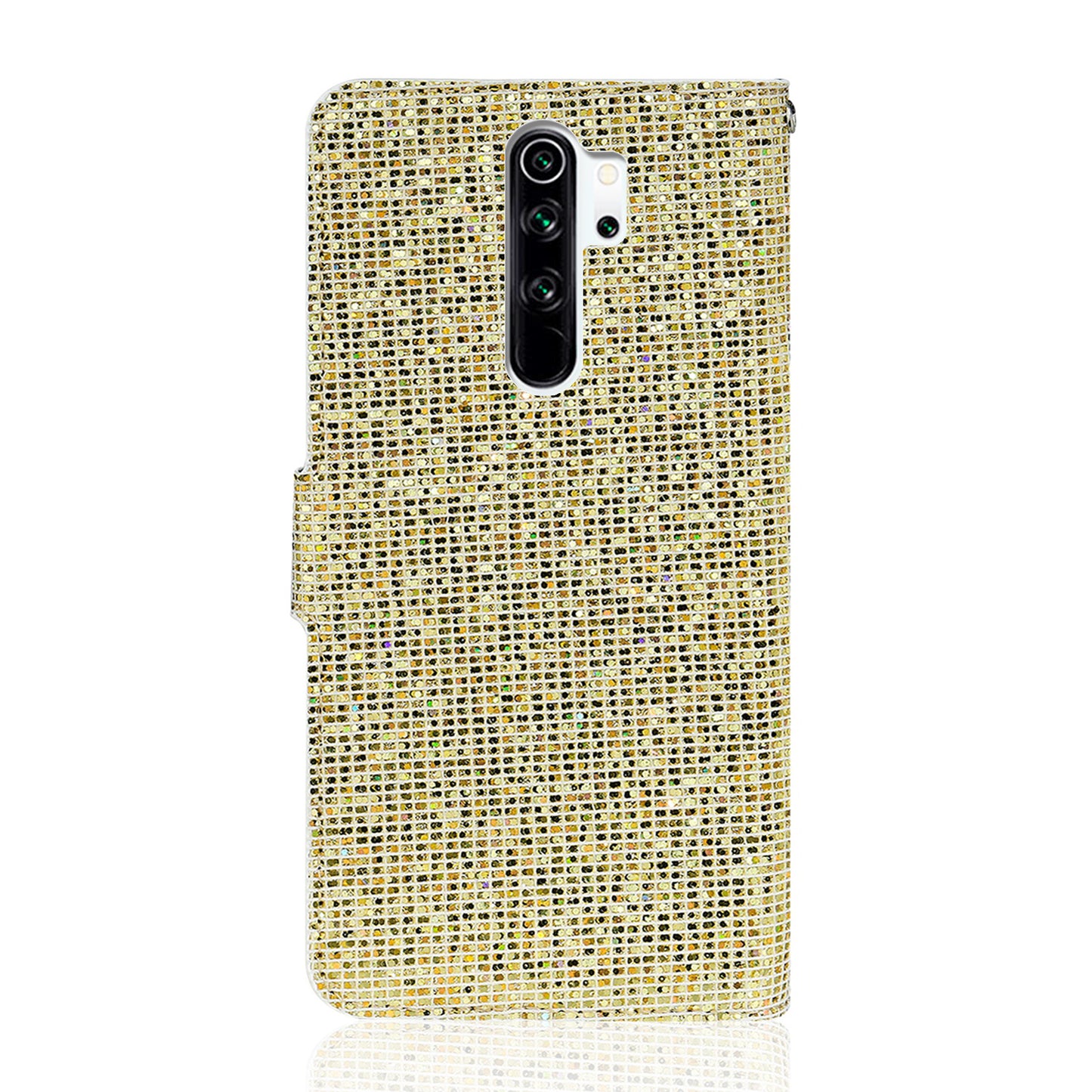 Phone Cover Glittery Powder Splicing Wallet Stand Leather Case for Xiaomi Redmi Note 8 Pro