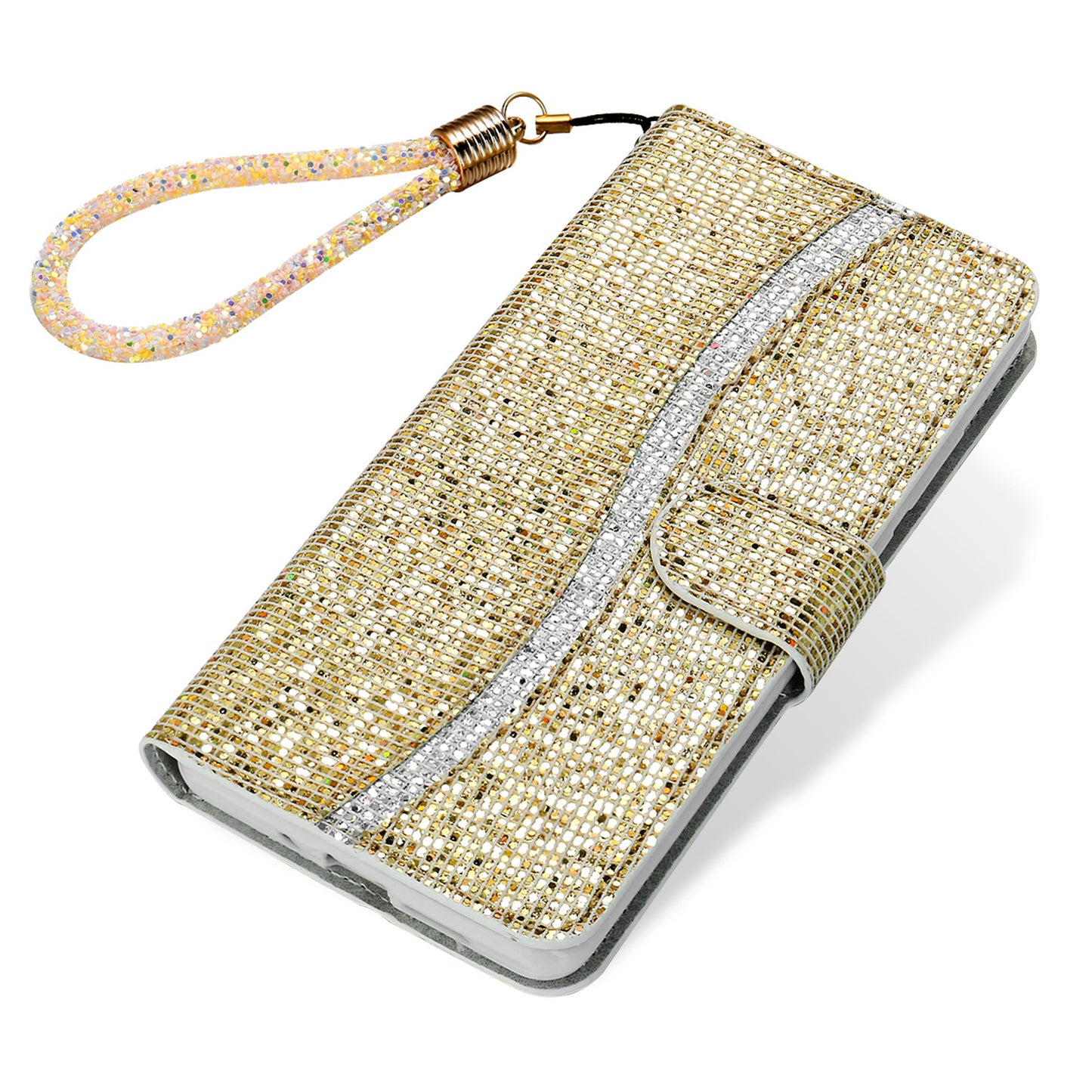 Phone Cover Glittery Powder Splicing Wallet Stand Leather Case for Xiaomi Redmi Note 8 Pro