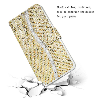 Phone Cover Glittery Powder Splicing Wallet Stand Leather Case for Xiaomi Redmi Note 8 Pro
