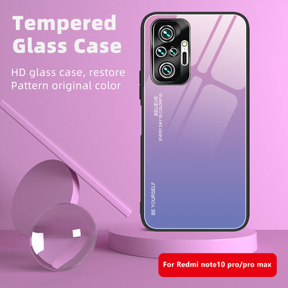 Gradient Tempered Glass Cell Phone Cover TPU Frame Back Case for Xiaomi Redmi Note 10 Pro/Note 10 Pro Max
