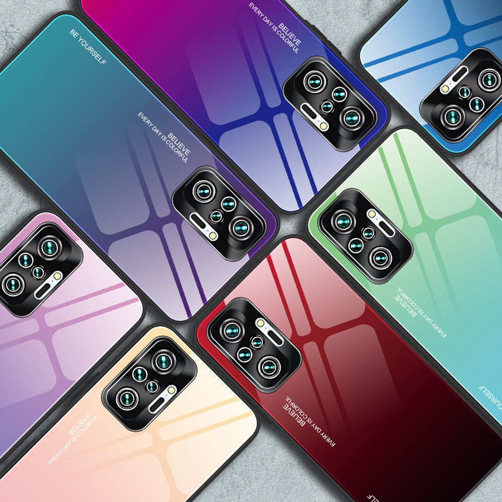 Gradient Tempered Glass Cell Phone Cover TPU Frame Back Case for Xiaomi Redmi Note 10 Pro/Note 10 Pro Max