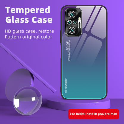 Gradient Tempered Glass Cell Phone Cover TPU Frame Back Case for Xiaomi Redmi Note 10 Pro/Note 10 Pro Max