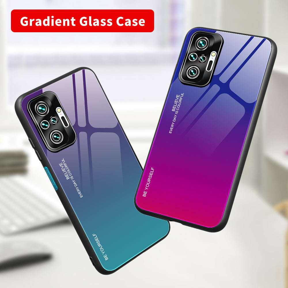 Gradient Tempered Glass Cell Phone Cover TPU Frame Back Case for Xiaomi Redmi Note 10 Pro/Note 10 Pro Max