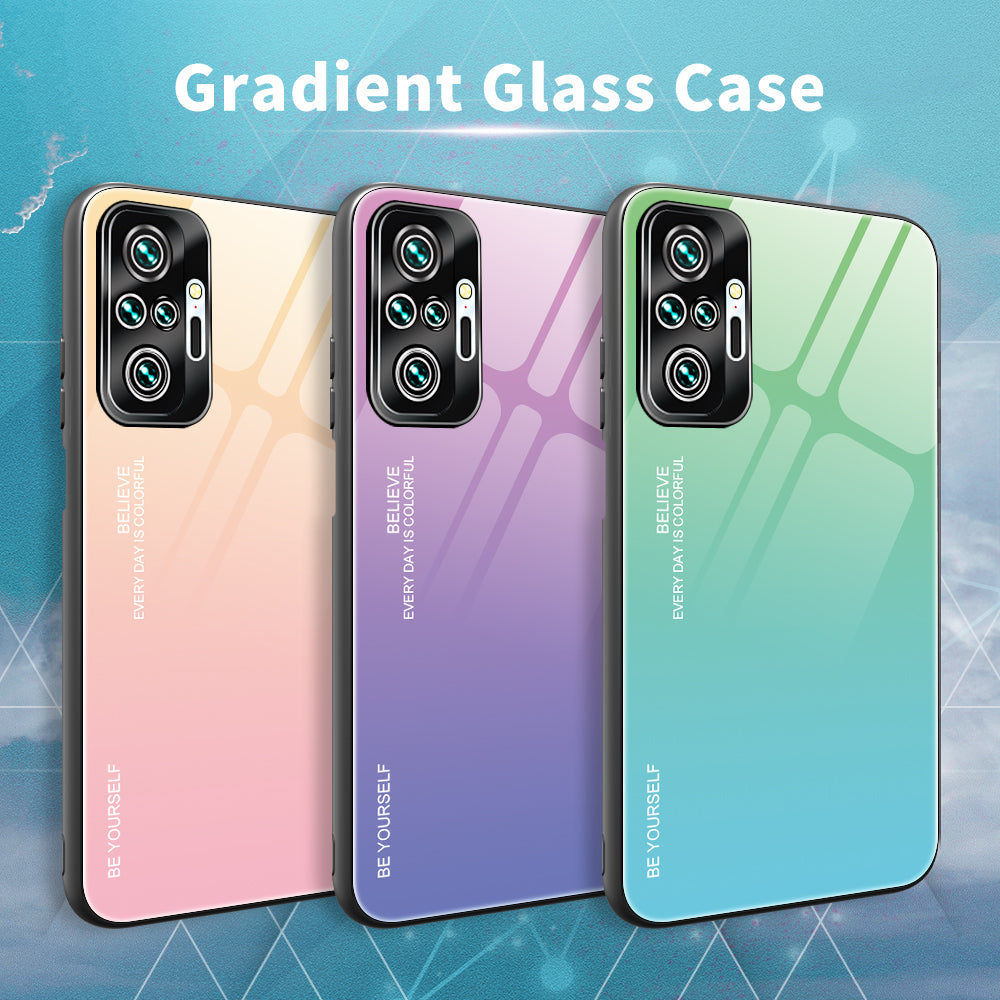 Gradient Tempered Glass Cell Phone Cover TPU Frame Back Case for Xiaomi Redmi Note 10 Pro/Note 10 Pro Max